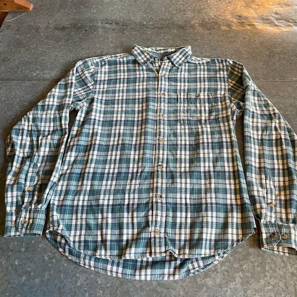 Woolrich Plaid Flannel Button Up Shirt Mens Large Long 6280 Blue Green Mallard - Picture 2 of 11